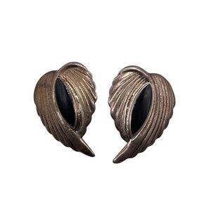 Signed ND 925 STERLING SILVER Black Onyx Angel Wing Pierced EARRINGS Vintage